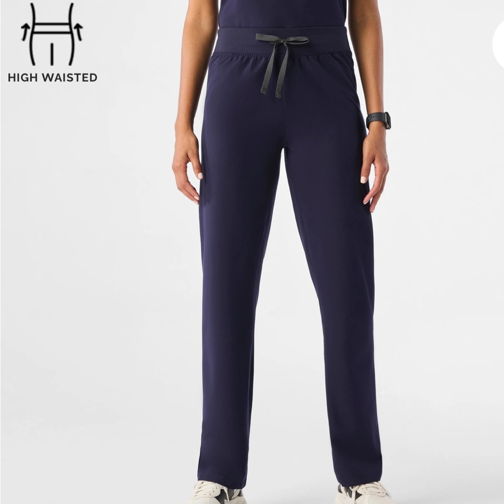 Figs Livingston High-Waisted Navy Track Pants with Drawstring